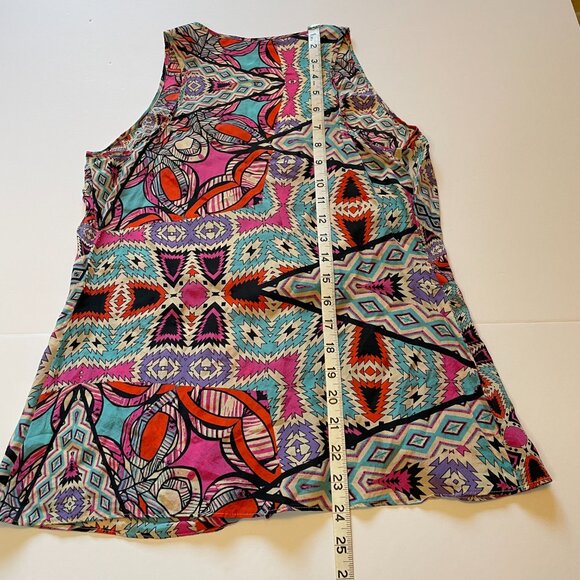 Leifnotes Anthropologie Tank Top Silk Blouse V-Neck Geometric Multicolor Pattern - Picture 9 of 12